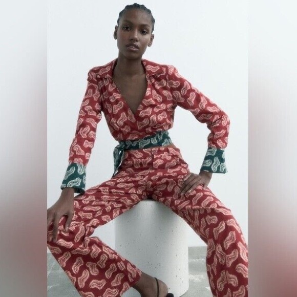 NEW Zara 100% cotton set pants + blouse top - Picture 2 of 10